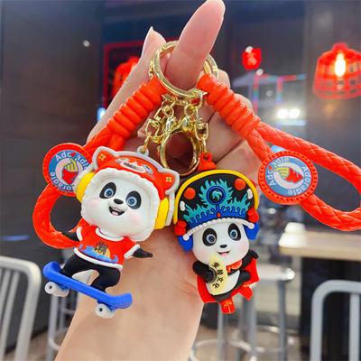 Yeni Çizgi Film Guochao Opera Panda Sevimli Bebek Anahtarlık Çanta Kolyesi Araba Anahtarlığı Hediye