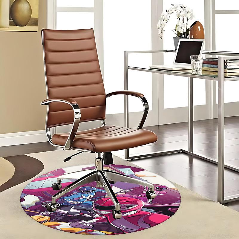 1pc Power Rangers Anime Design Round Carpet - Office Chair Mat, Non-Slip Rug for Home Decor, Living Room