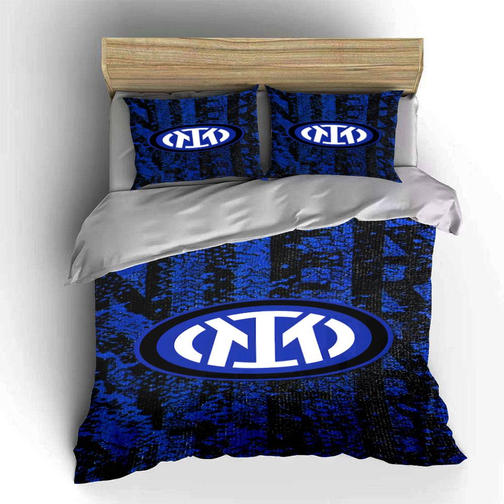 Nero-blu con logo Inter. Set lenzuola Set copripiumino Copripiumini Federe(1*Copripiumino 2*Federe senza imbottitura piumone)