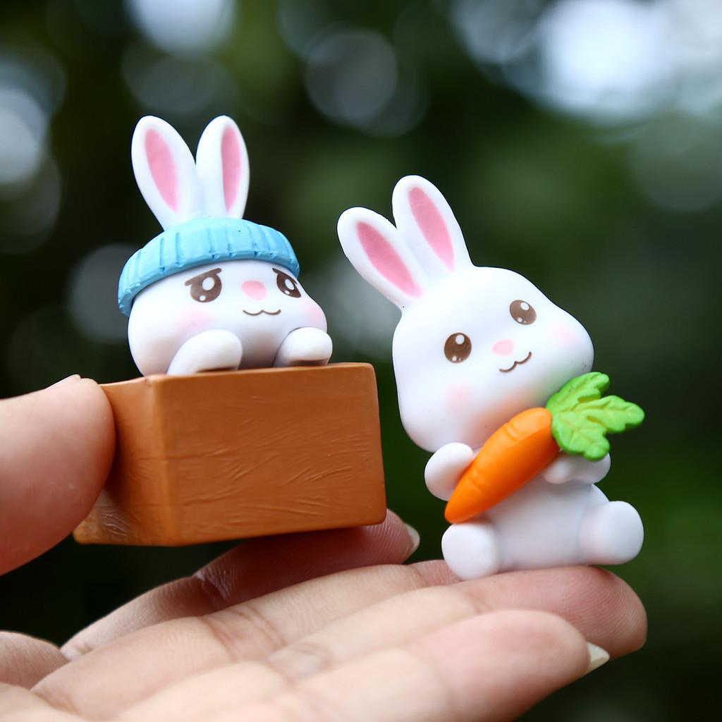 Mignon Carotte Champignon Dessin Animé Lapin Mini Modèle Décoration de Bureau Ensemble d'Ornements Pour Enfants et Collectionneurs