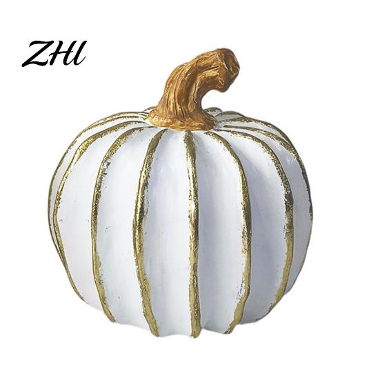 Oggetti di scena per esposizione di Halloween Decorazione zucca autunnale, Zucca decorativa bianca e oro per il Ringraziamento, Zucche in resina Regalo festivo per casa Statuetta, Statue