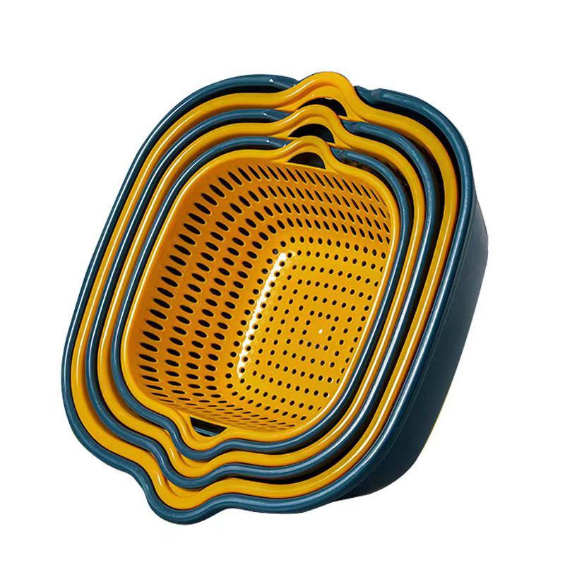 Thickened Double-Layer Vegetable Washing Basin Set - 6-Piece Multifunctional Kitchen Drainer Basket