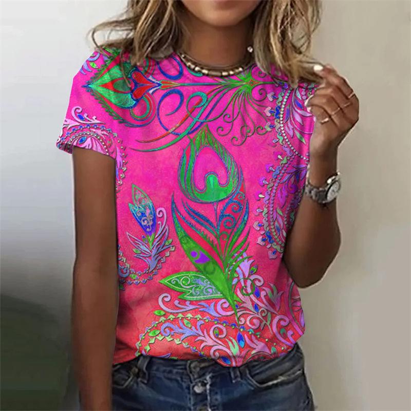 Feather Short Sleeved T-shirt 3D Printed Clothing Animal Art Women's T-shirt