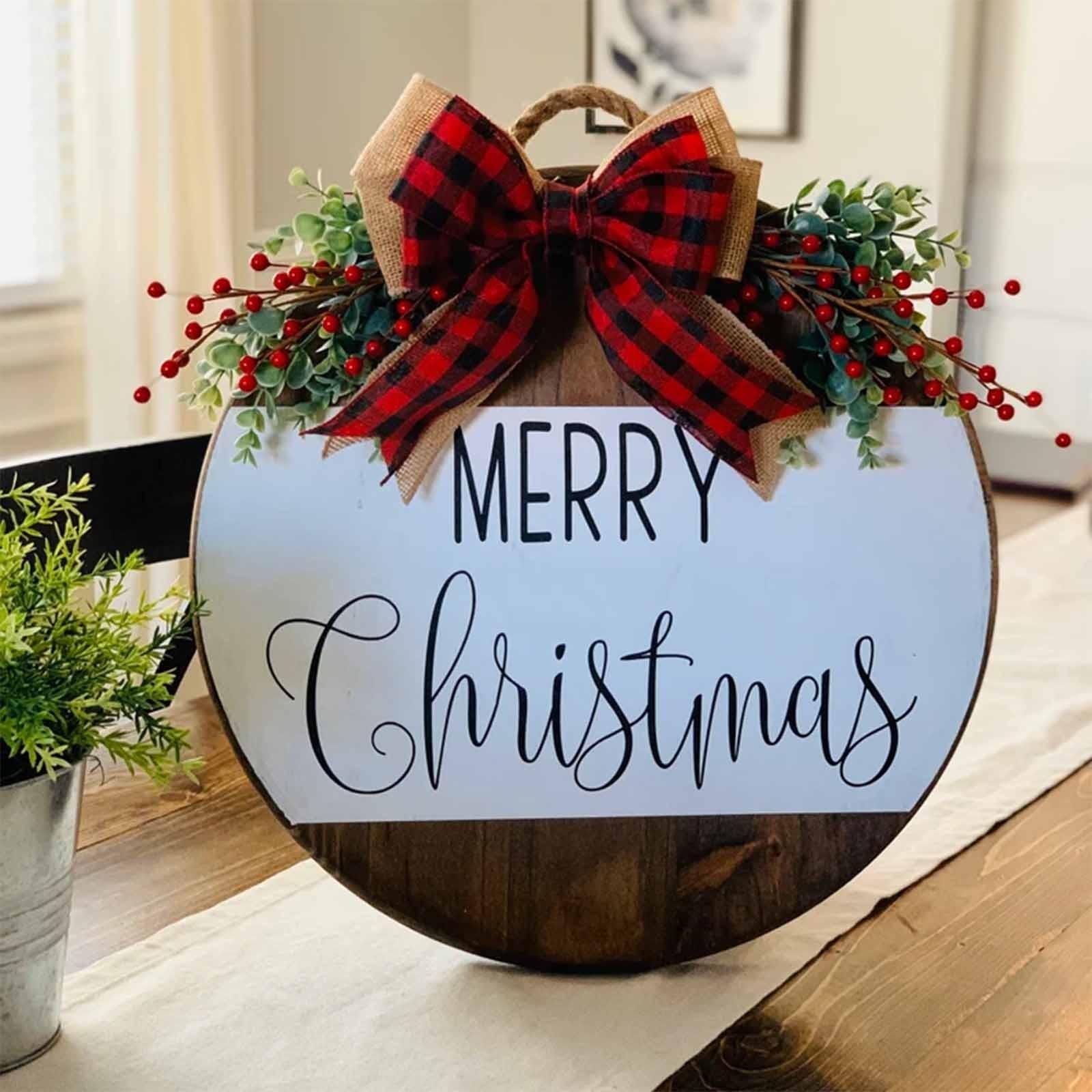 

Christmas Door Sign For Front Door Festival Decoration Wooden Signs Hanging Ornament With Bow Indoor Outdoor Decorations One Size бежевый