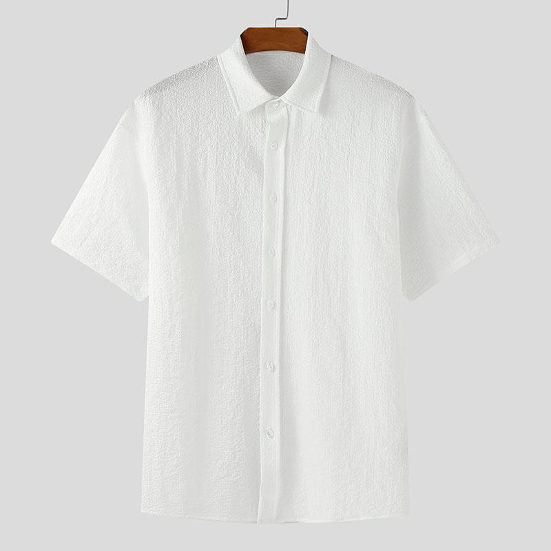 

INCERUN Summer Oversized Men Lapel Neck Short Sleeve Texture Casual Shirts S белый