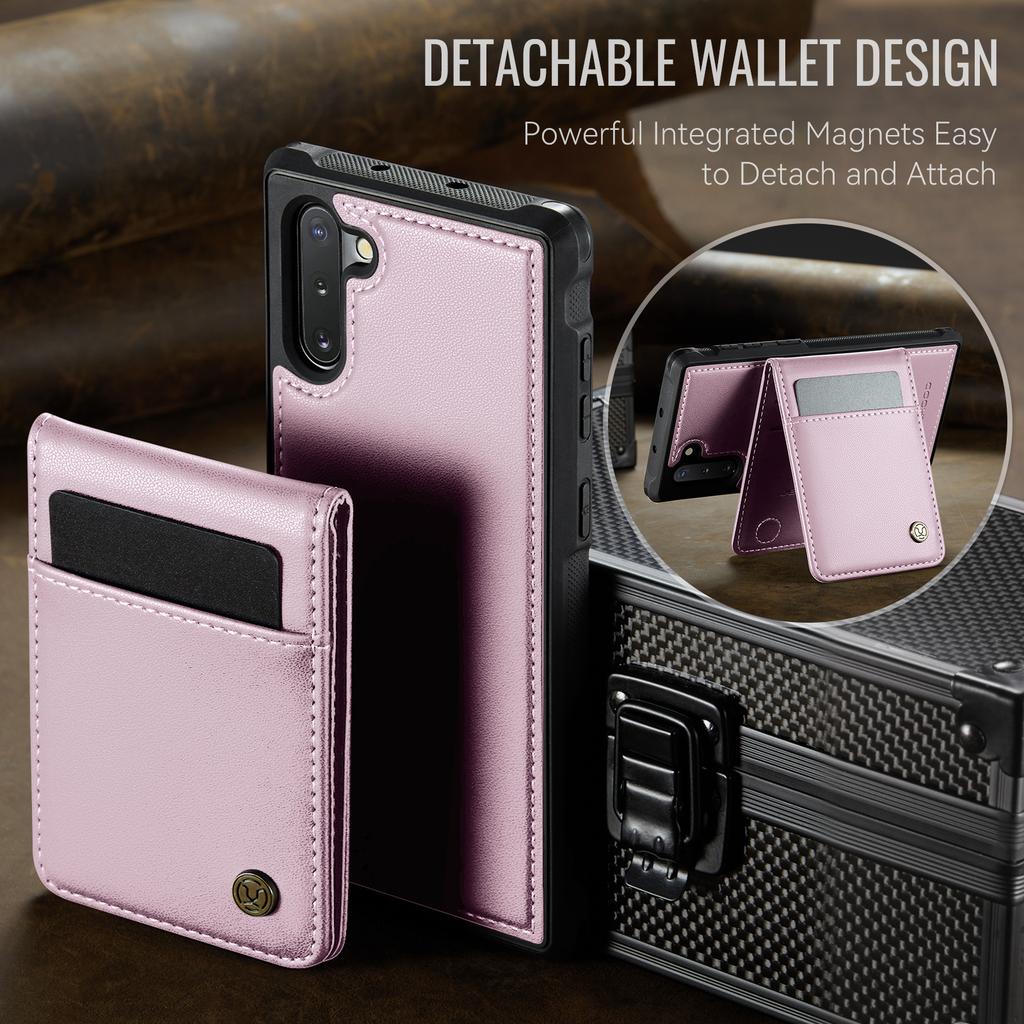 For Samsung Galaxy Note 10 4G Leather Back Cover Compatible with MagSafe JEEHOOD J06 Phone Case with Card Bag RFID Blocking