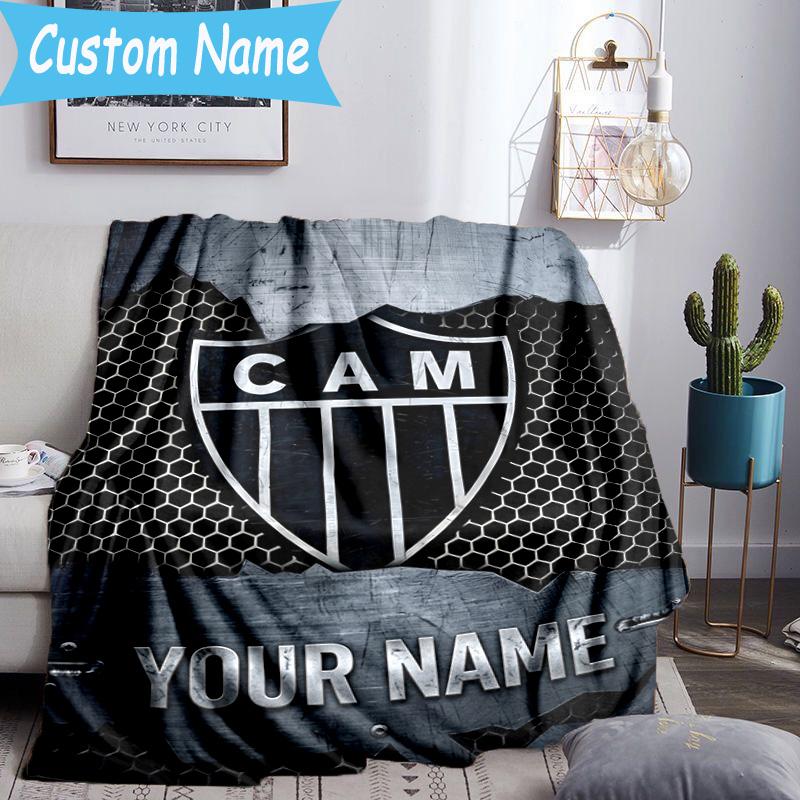 Custom Name Club Atletico Mineiro Crest Flannel Blanket, Use for Birthday/Holiday Gift, Soft Blanket for Sofa/Bed/Camping/Office, Home Decor
