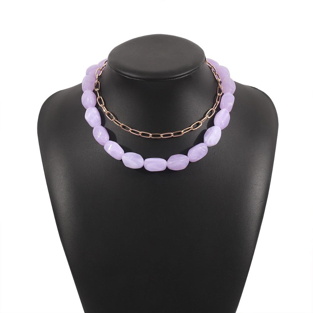 2Pcs/Set Stone Colorful Resin Necklace Bead Clavicle Chain Creative Stone Beads Short Choker  Girls