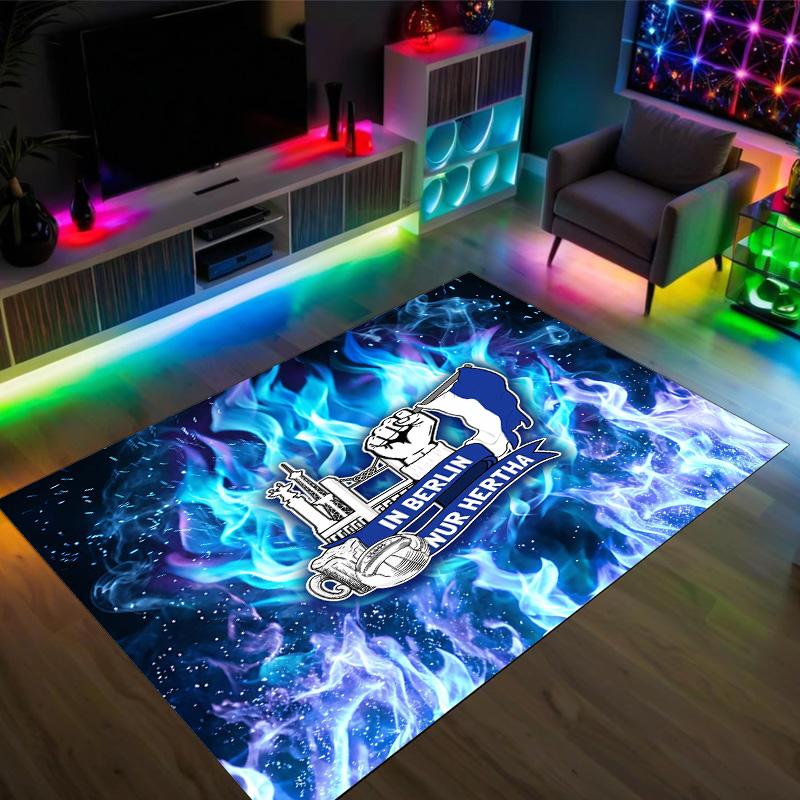 Hertha Bsc FC Design Crystal Velvet Carpet Cozy Non?Slip Printed Rug For Bedroom Living Room Entrance