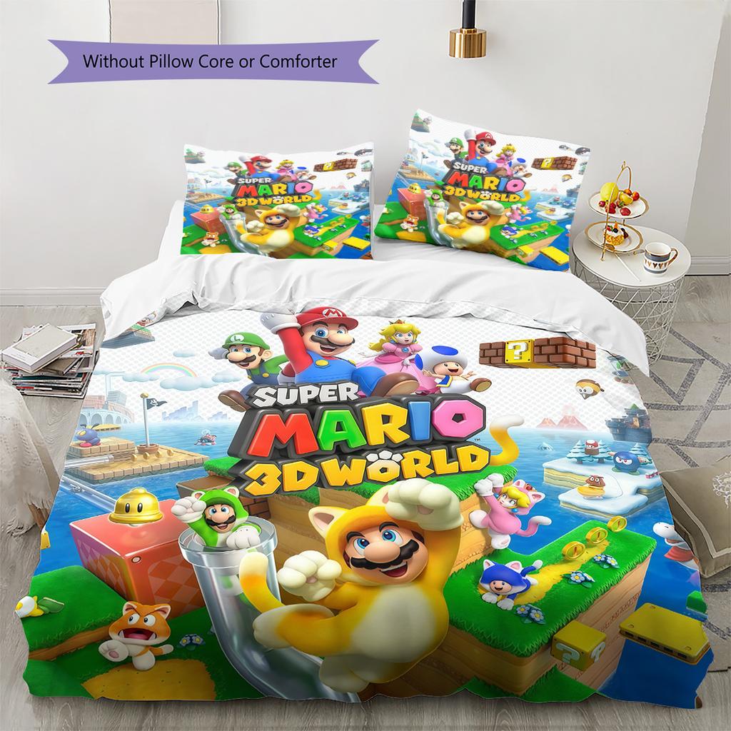 Super Mario Cartoon Game Bedding 3 Piece Set Soft Breathable Duvet Cover & Pillowcases Children Bedroom Home Decor