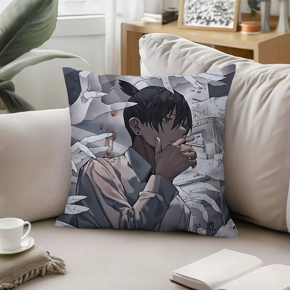 Cute C-Chainsaw-Man Kawaii Pillow Case Cushion Cover Soft Cute Throw Pillow Case For Car Sofa Pillowcase Polyester With Zipper