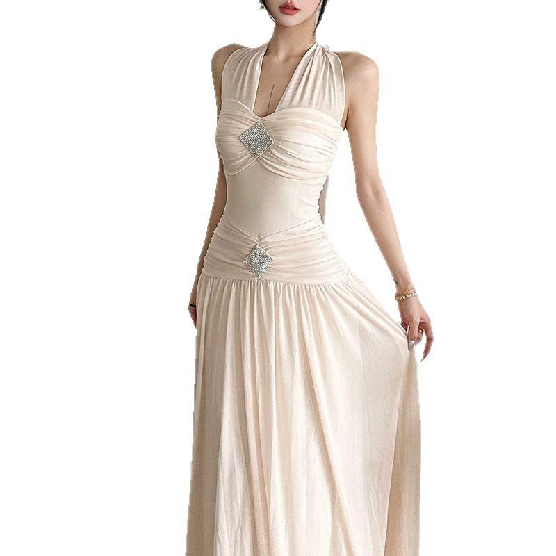 Spring New Women's Clothing Low-cut Design Elegant and Elegant Solid Color Fashionable Versatile Dress