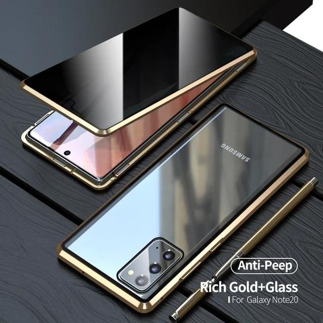 360 Full Cover Magnetic Metal Flip Case For Samsung Galaxy 20 Ultra Note20 Cases Tempered Glass 20 Privacy Fundas Euti
