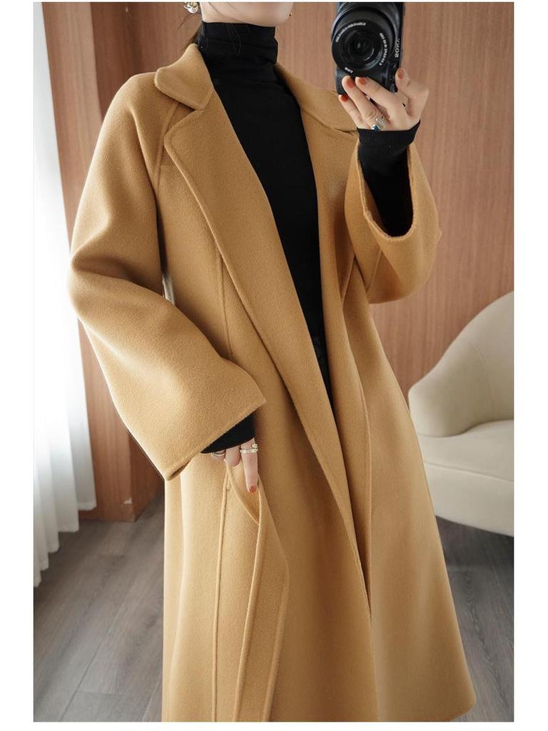 Women's Plus Size Long Wool Coat - Trendy Knee-Length Outerwear for Autumn/Winter 2025