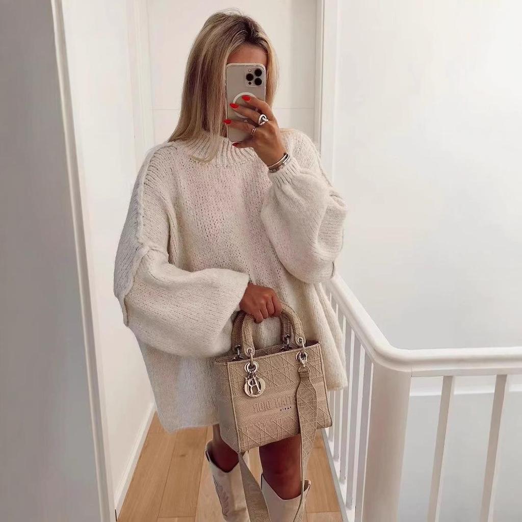2025 Spring/Autumn European & American Women's Chic Round Neck Thin Knit Sweater