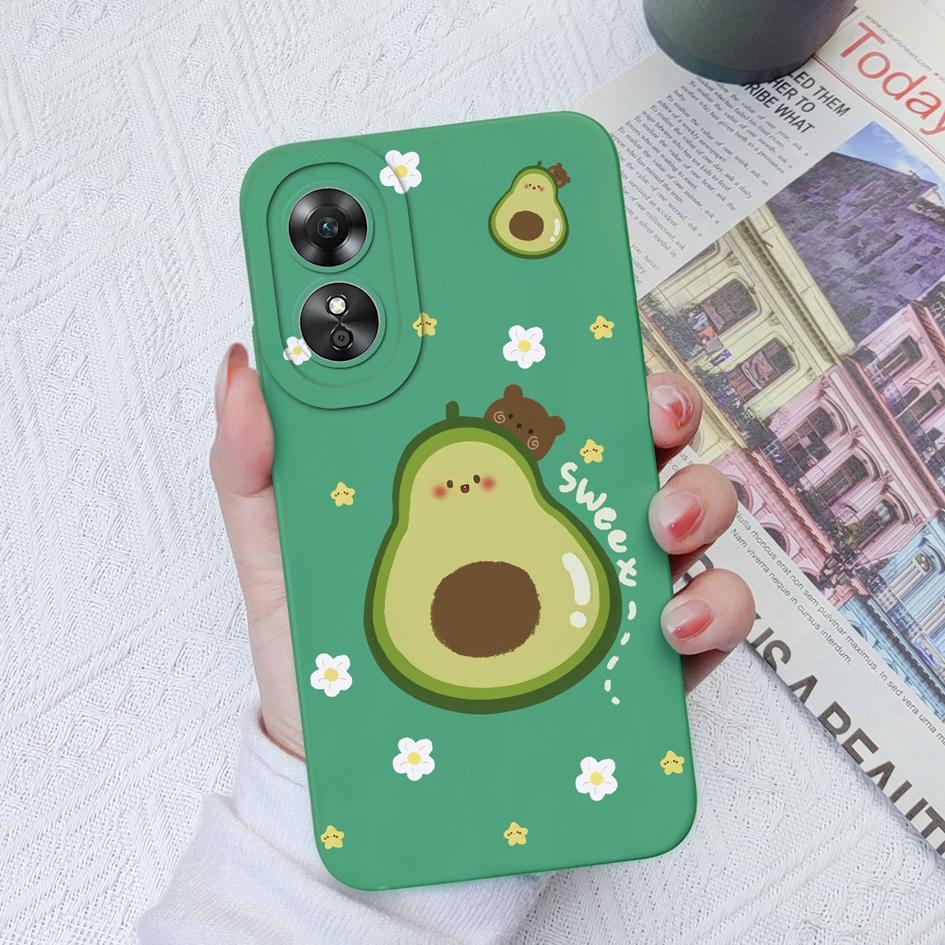 For OPPO A9 2020 A15 A15S A17 A58 A1Pro 5G Phone Case Fashion Avocado Flower Camera Protection Liquid Silicone Soft Cover For OPPO A33 Fundas Coque