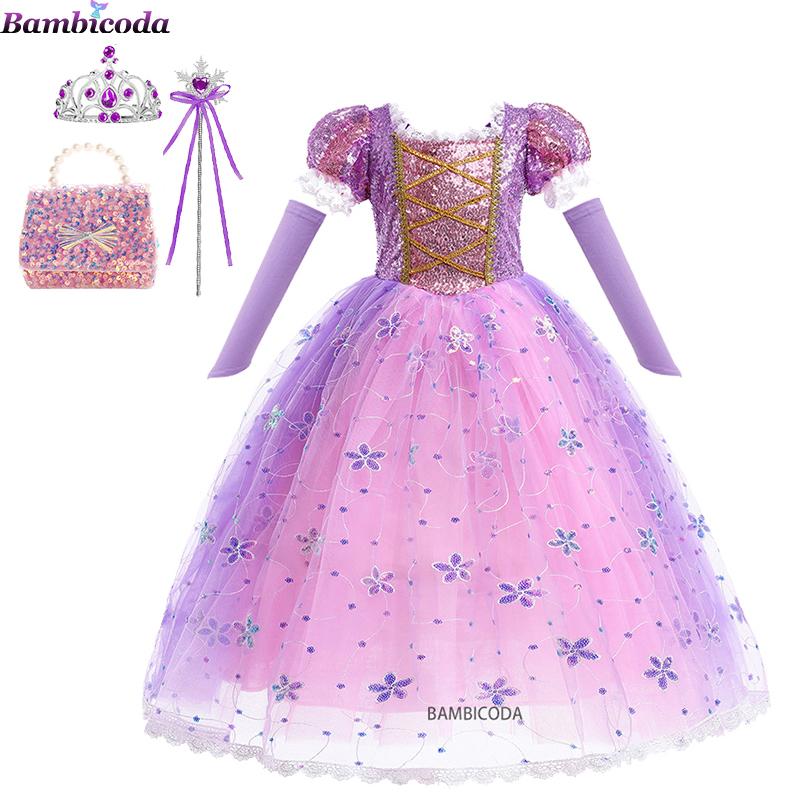 2023 Locika Dívčí Princeznovské Šaty Dětská Párty Cosplay Kostým Fialové Dlouhý Rukáv Síťované Maškarní Šaty Halloween Dětská Tylová Sukně