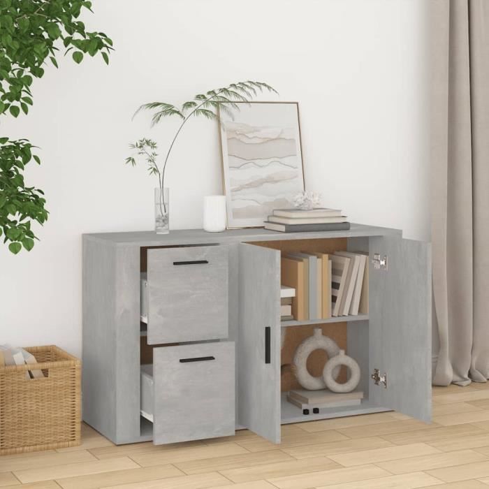 821000 vidaXL Buffet Gris béton 100x33x59,5 cm Bois d'ingénierie