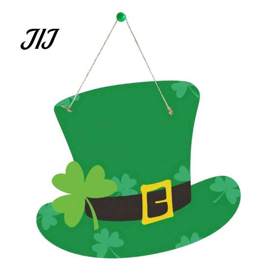 Decorative Clover Wooden Board St. Patrick's Day Door Sign, Luck Green Hat Themed Hanging Shamrock Ornament Plaque, Ornaments for Holiday Front Porch