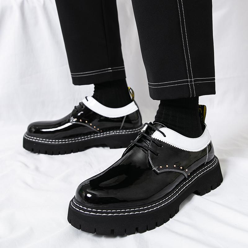 Fashion Casual Thick Soled Leather Shoes Trendy Men's Styles Fashion Daily Party Outdoor Street Walking Black Shoes DRESS New