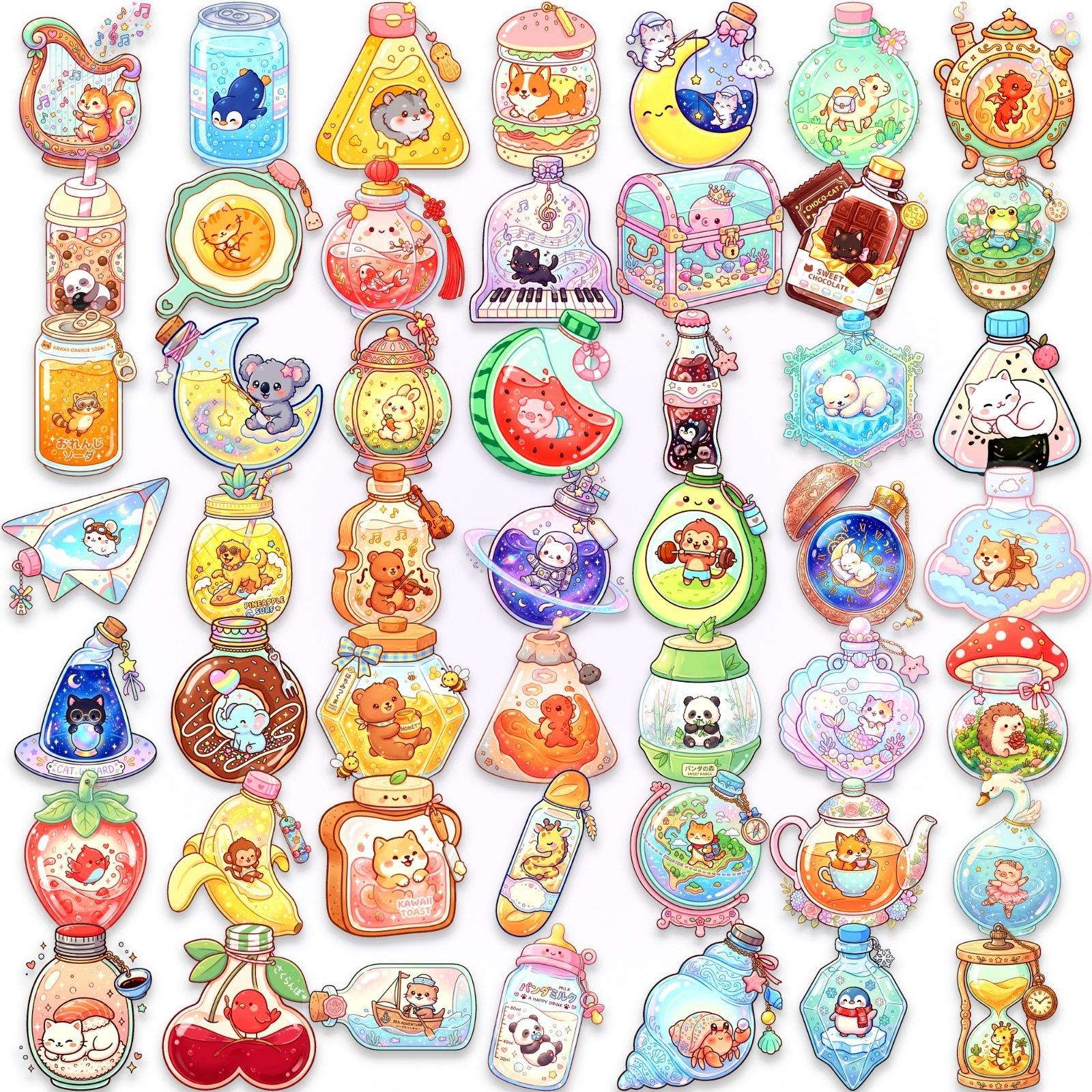 

50 Watercolor Beach Diary Transparent Pet Stickers Summer Small Fresh Non-Repeating Decorative Stickers