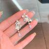 New Elegant Rhinestone Pearl Flower C-shaped Earrings for Women Cute Flower Earring Wedding Party Ear Accessory Y2K Jewelry Gift