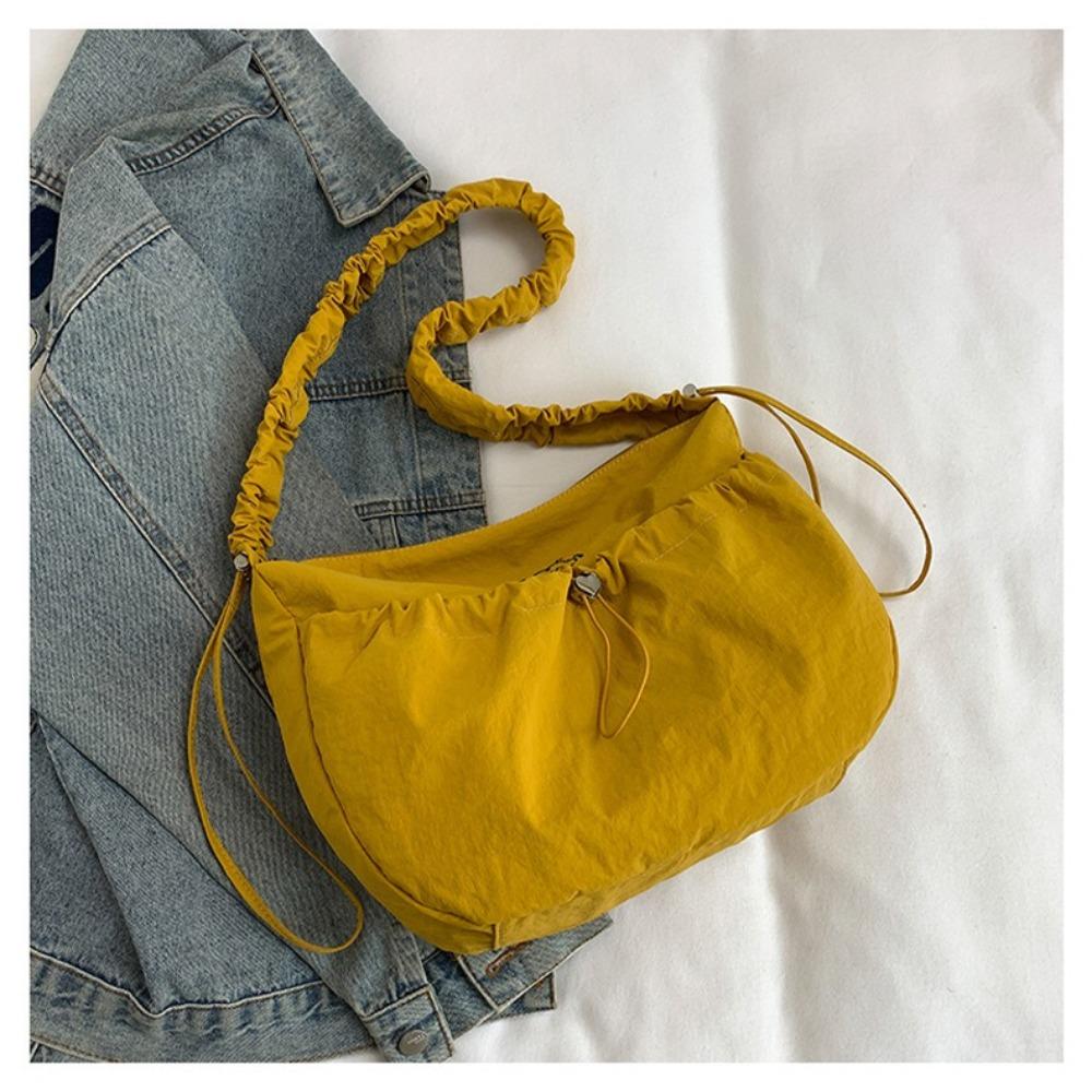 Large-Capacity Drawstring  Crossbody Bag Solid Color Tote  Bag Fashion Pleated Shoulder Bag  Girls