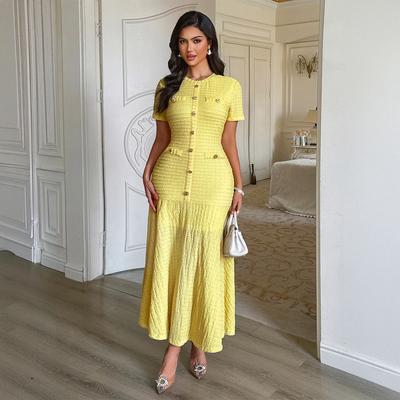 New Temperament Elegant Solid Color Short-sleeved Hip Skirt Fashion Dress Women