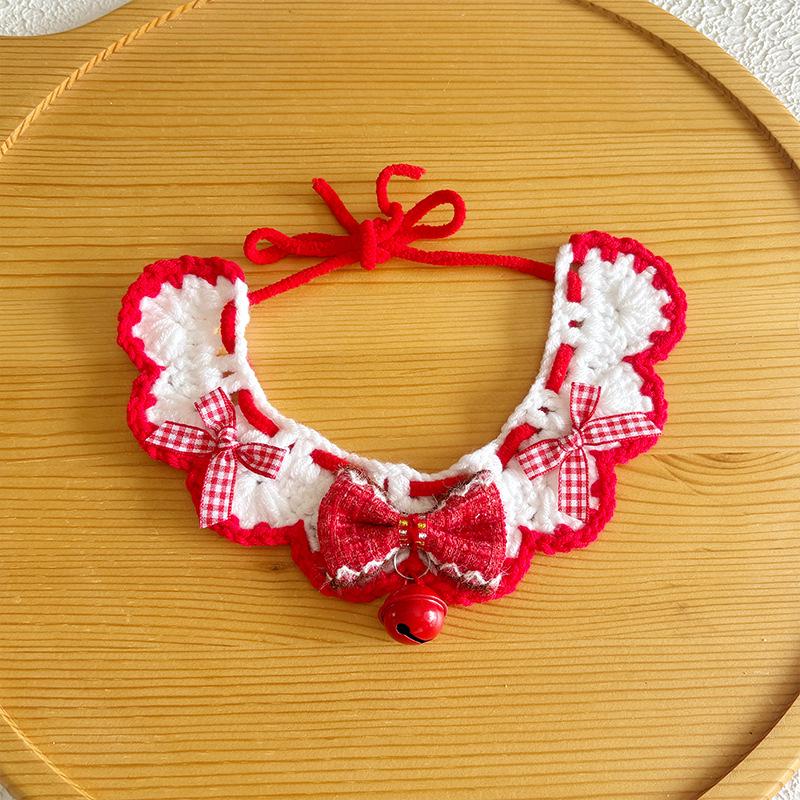 Handmade Red Knitted Pet Scarf: Warm New Year Outfit for Cats & Dogs