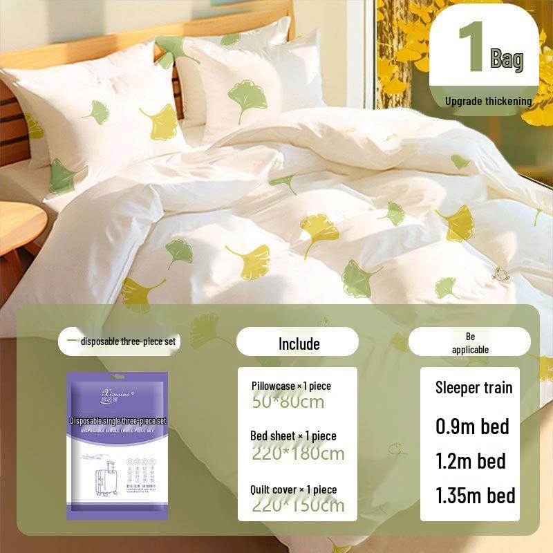 Purple Disposable 4-Piece Non-Woven Bedding Set: Bed Sheet & Duvet Cover for Hotel or Travel. Ideal for Comfortable, Naked Sleeping.
