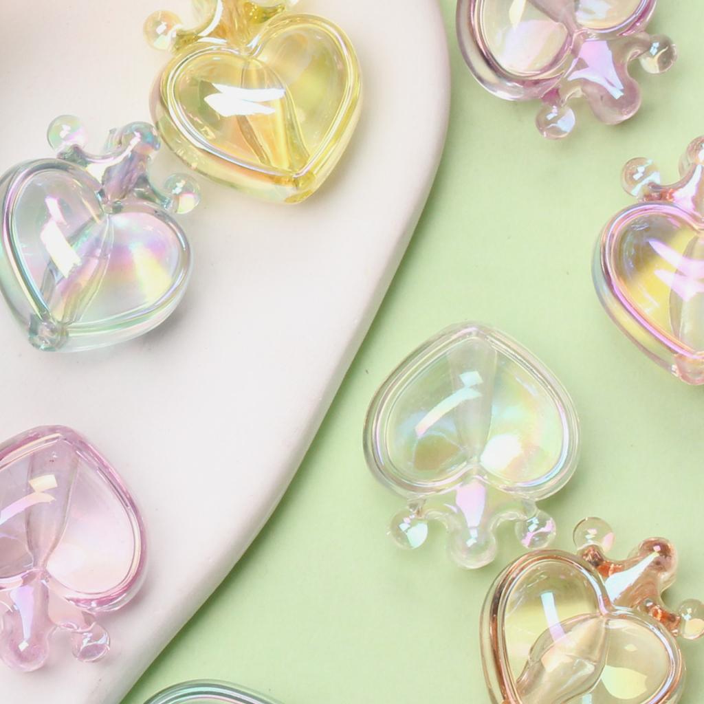 5pcs DIY Bracelet Necklace Transparent Crown Peach Heart Loose Beads Fashion Pendant Vertical Hole UV Plated Dazzle Handmade Materials