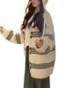 Women's Color Block Striped Knit Cardigan - Korean Style Autumn/Winter Hooded Casual Wear