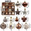 64pcs Christmas Ornament Set - Painted Ball Decorations Tree With Star Heart Bow Design
