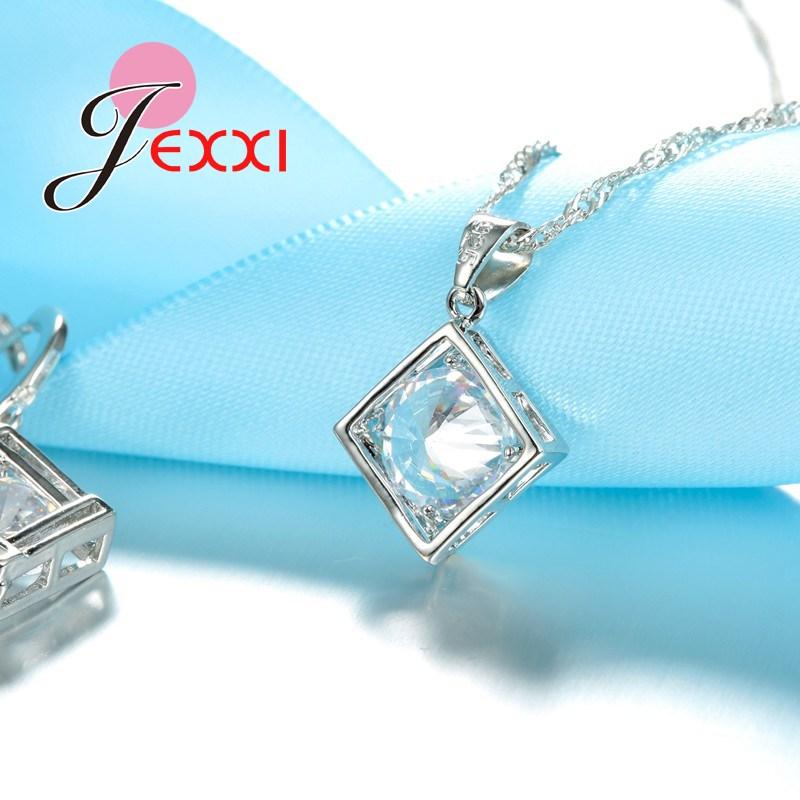 Brand 925 Sterling Silver Wedding Bridal Jewelry Set For Women Cubic Zircon Rhinestone Pendant Necklaces Earring