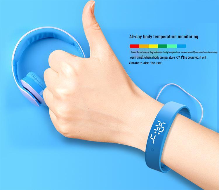 V9 Smart Temperature Monitoring Bracelet: All-Weather Body Temp Tracker with Vibration Alerts, Stopwatch, and Alarm Clock.