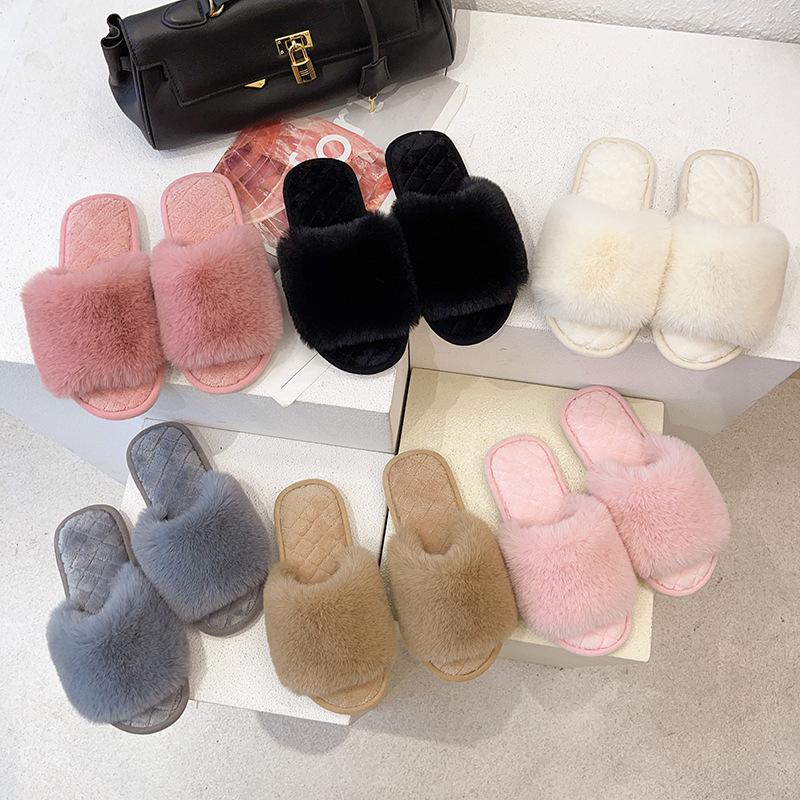 Large size Mao Mao slippers 2025 autumn and winter new indoor flat bottom fashionable large Mao Mao cotton slippers