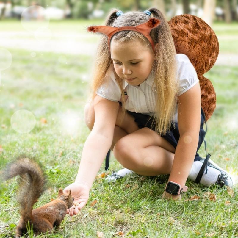 Squirrel Ear Headband with Tail Animal Squirrel Costume Squirrel Ears & Tail Kit for Halloween Party Fancy Dress Cosplay