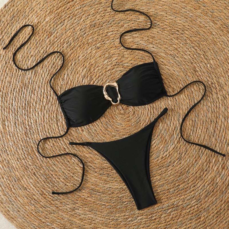 

Hot Bikini Sexy Swimsuit Solid Color Split Multi-color Women L чёрный