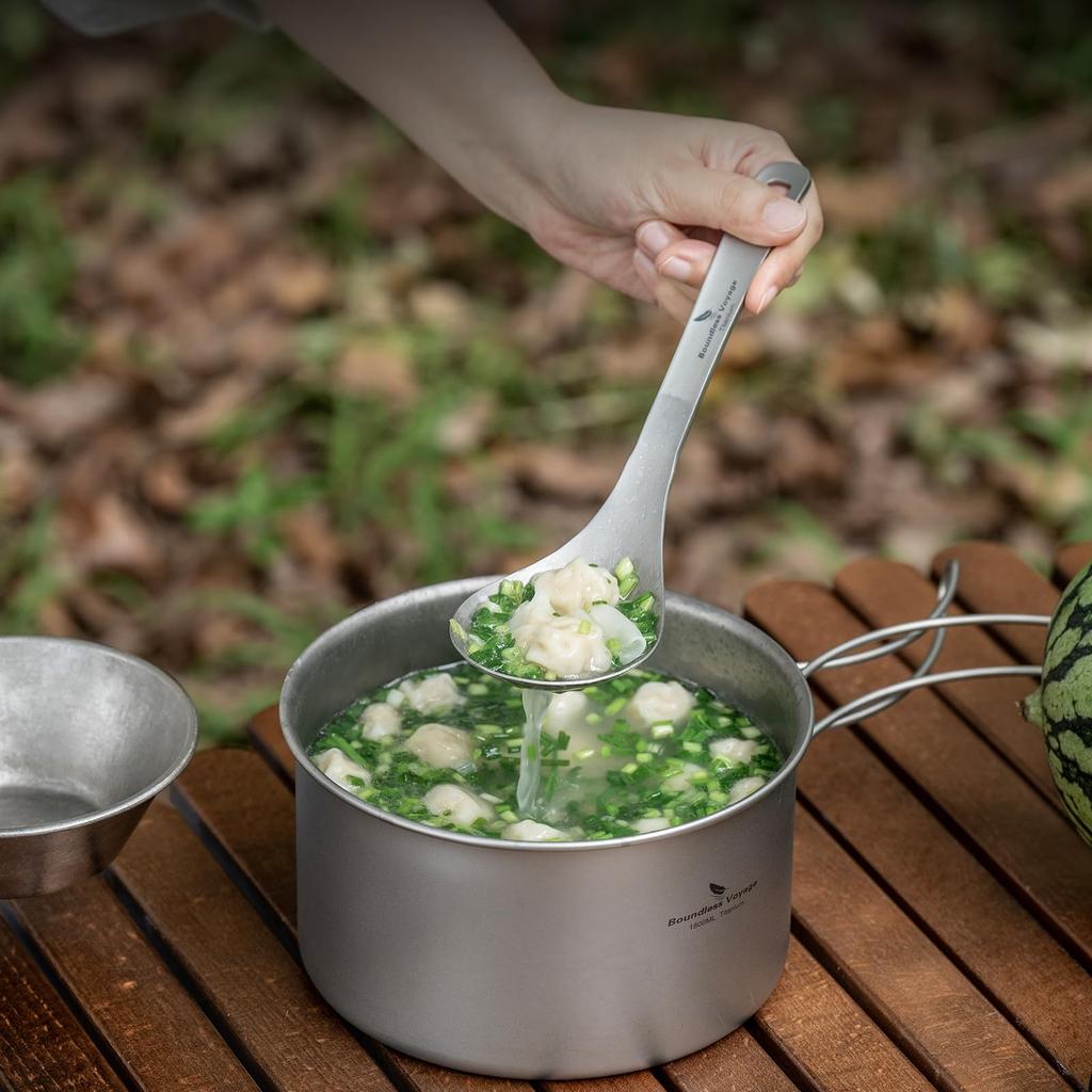 Boundless Voyage Titanium Slotted and Design with Long and Ideal for and Camping Ti1038A Spoon, Ladle, Skimmer, Lightweight, One-Piece Handle,