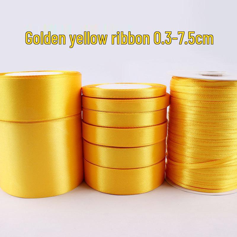 Golden Yellow Silk Ribbon for Gift Wrapping: Colorful, Satin, Woven Flowers, 0.3cm-7.5cm, Perfect for Thanksgiving