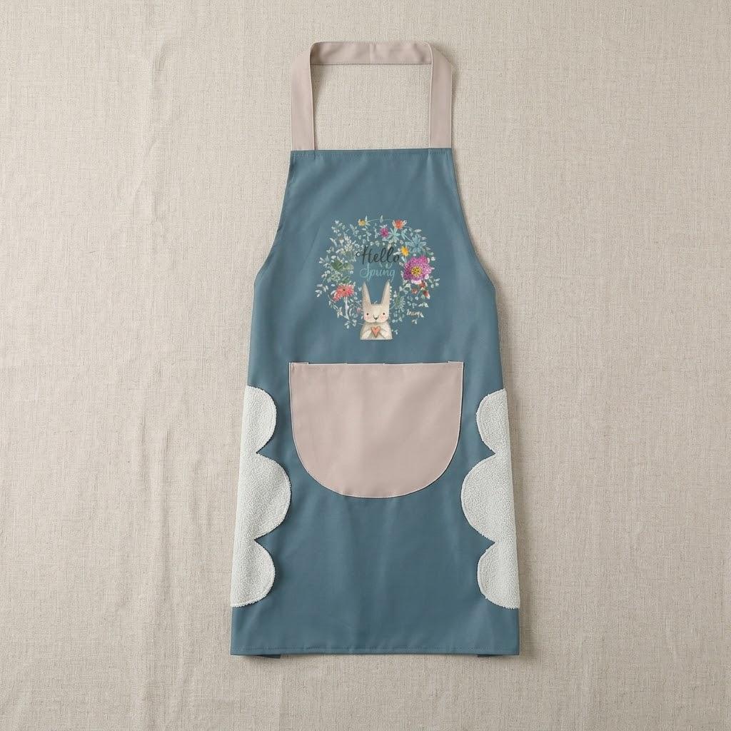 

Stylish Waterproof Kitchen Apron for Women Oil Proof with Hand-Wiping Cover Comfortable Home Use Cooking Accessories синий