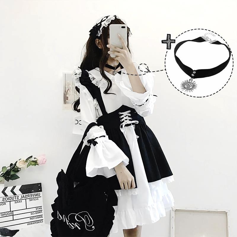 Cute maid outfit soft girl lolita dress ladies dress boss restaurant maid uniform set