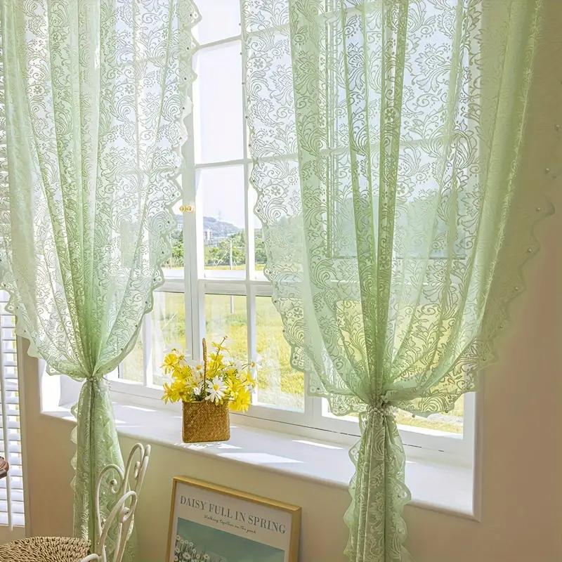 2pc Decorate Your Room With A Four-Season Pastoral White Curtain, Polyester Woven White Floral Graphic Sheer Curtains