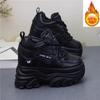 Fashion 12CM New Synthetic Leather Plush Winter High Brand Autumn Spring Daddy Tide Warm Platform Fashion Comfy Hidden Heels Shoes