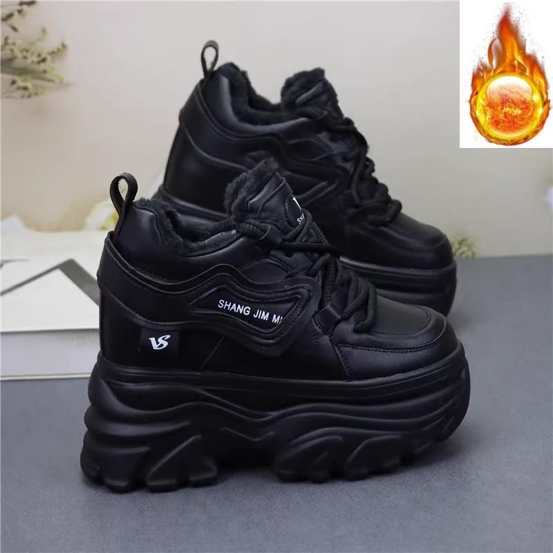 Fashion 12CM New Synthetic Leather Plush Winter High Brand Autumn Spring Daddy Tide Warm Platform Fashion Comfy Hidden Heels Shoes