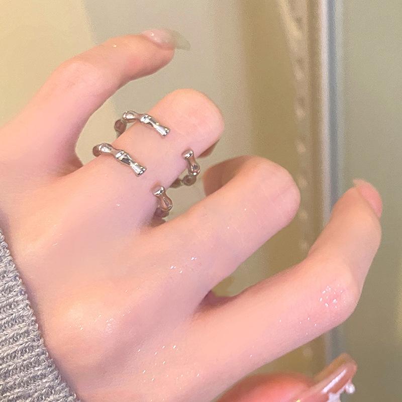 Нишевый дизайн Кольцо из бамбуковых сочленений, холодный ветер, бриллиант, ручка, женская мода, высокое чувство, личность, тренд Adjustable opening