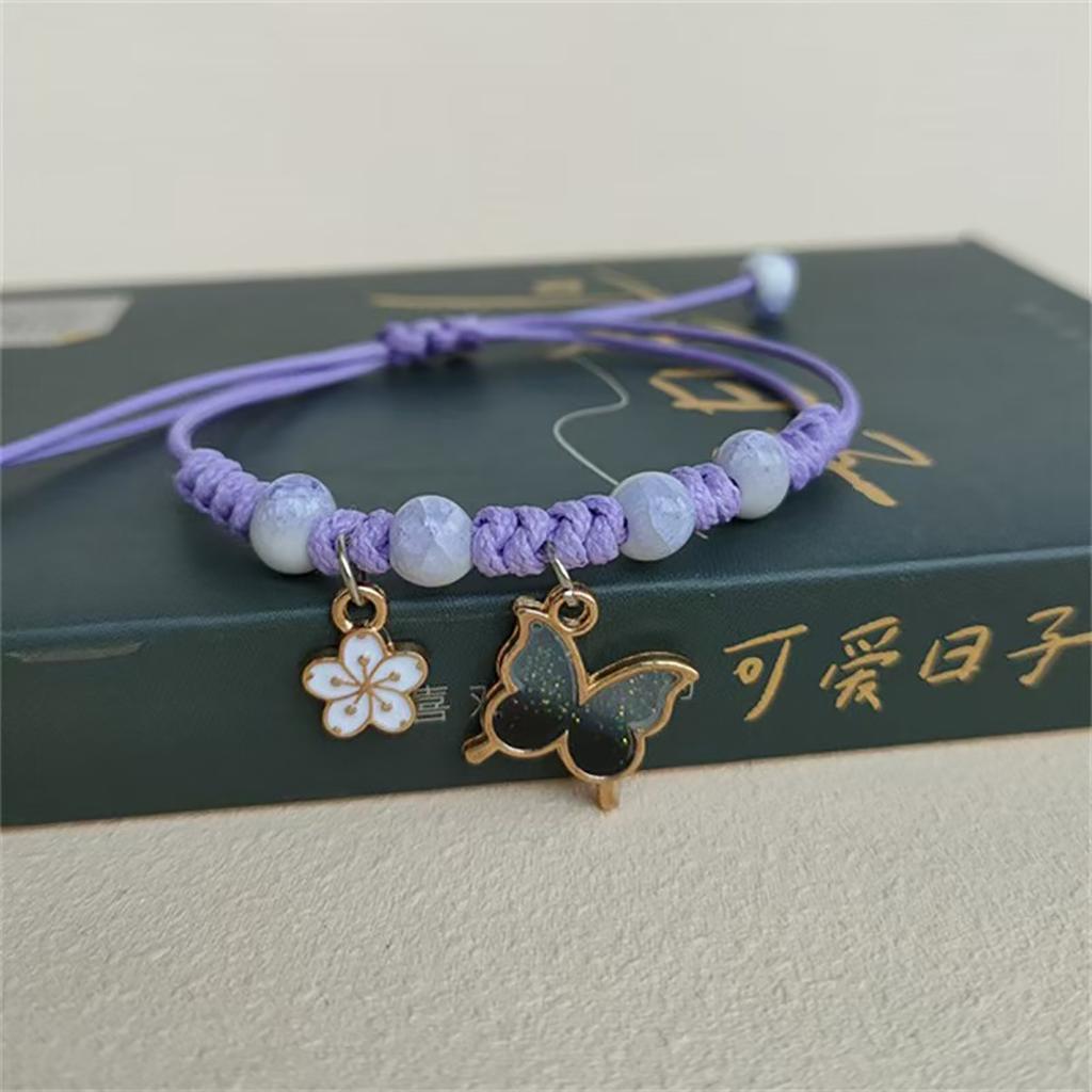 Bohemian Butterfly Flower Bracelets For Women Girls Handmade Purple Blue Pink Beads Braided Rope Chain Bracelet Bangles BFF Gift