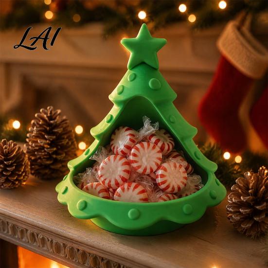 Holiday Home Table Decor 3D Printed Christmas Tree Ornament Desktop Storage Organizer for Candies Nuts Keys Candy Dish Decorative Candle Holder