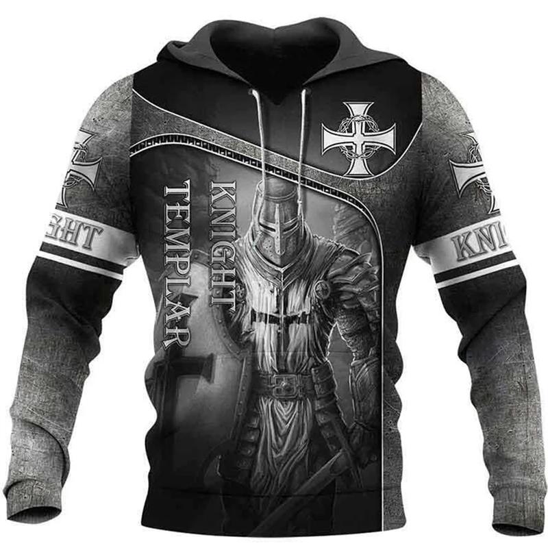 Knights Templar 3D tisk Pánské Vintage mikiny Ležérní Oversized Streetwear Mikiny s kapucí Pánské oblečení Pulovry s dlouhým rukávem