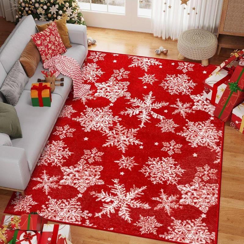 Roter Bereichsteppich Weihnachten Wohnzimmer Teppich Schneeflocke Küchenmatte Feiertagsdeko Eingang Fußmatte Innen Dekorativer Überwurf